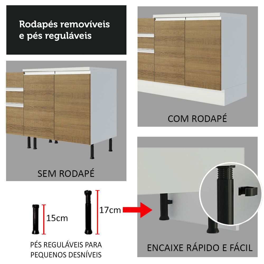 Armário de Cozinha Completa 100% MDF 250 cm Branco/Rustic/Crema Smart Madesa 02