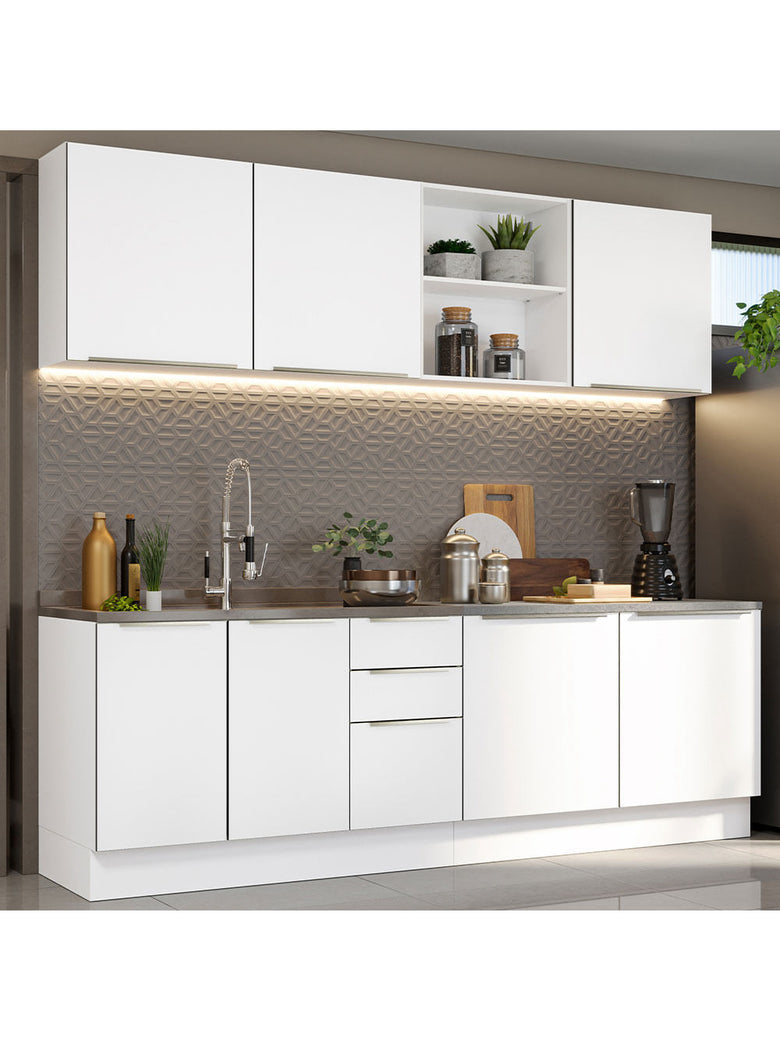 Armário de Cozinha Completa 240cm Branco Veludo Lux Madesa 05
