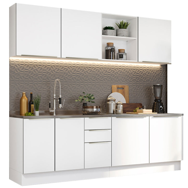 Armário de Cozinha Completa 240cm Branco Veludo Lux Madesa 05
