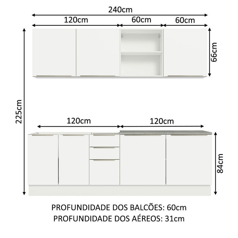 Armário de Cozinha Completa 240cm Branco Veludo Lux Madesa 05