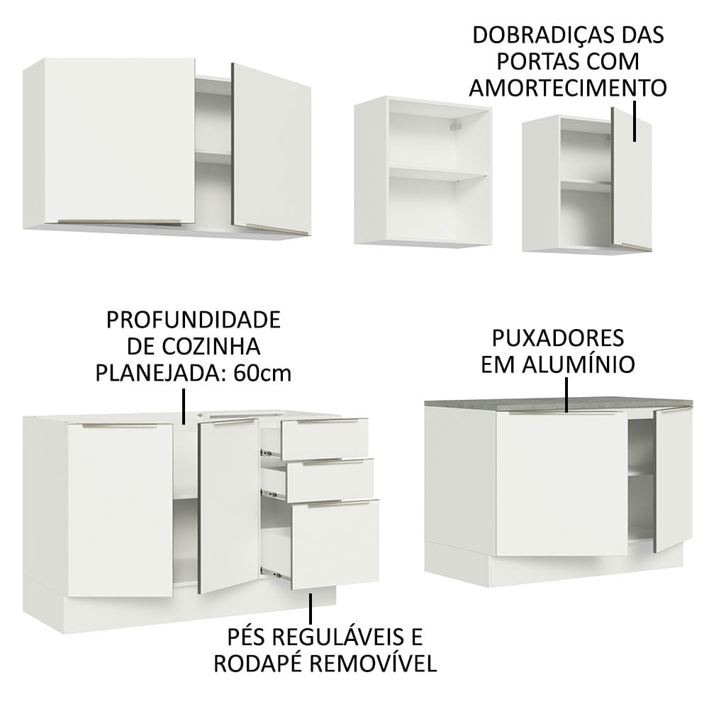 Armário de Cozinha Completa 240cm Branco Veludo Lux Madesa 05