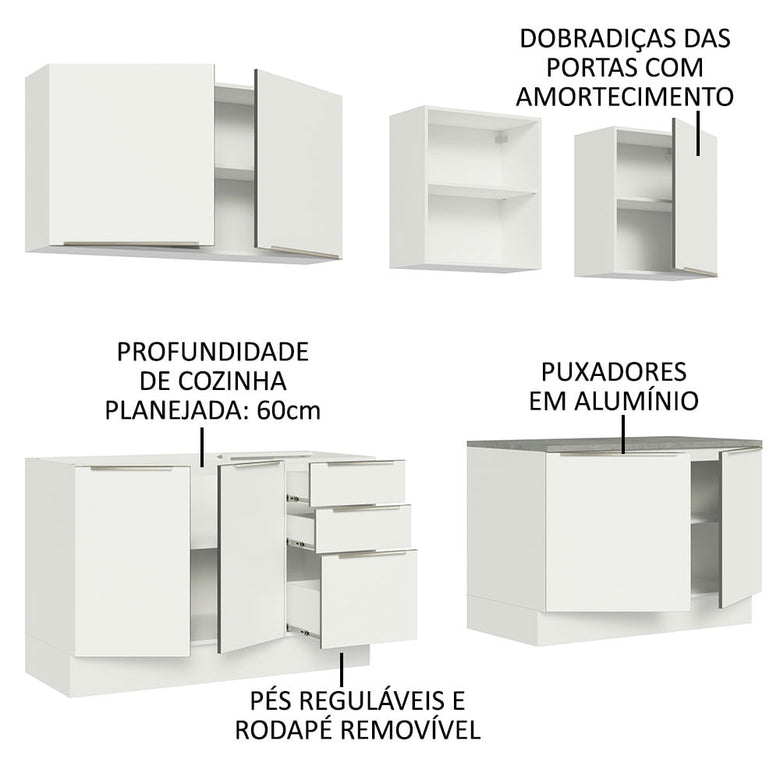 Armário de Cozinha Completa 240cm Branco Veludo Lux Madesa 05