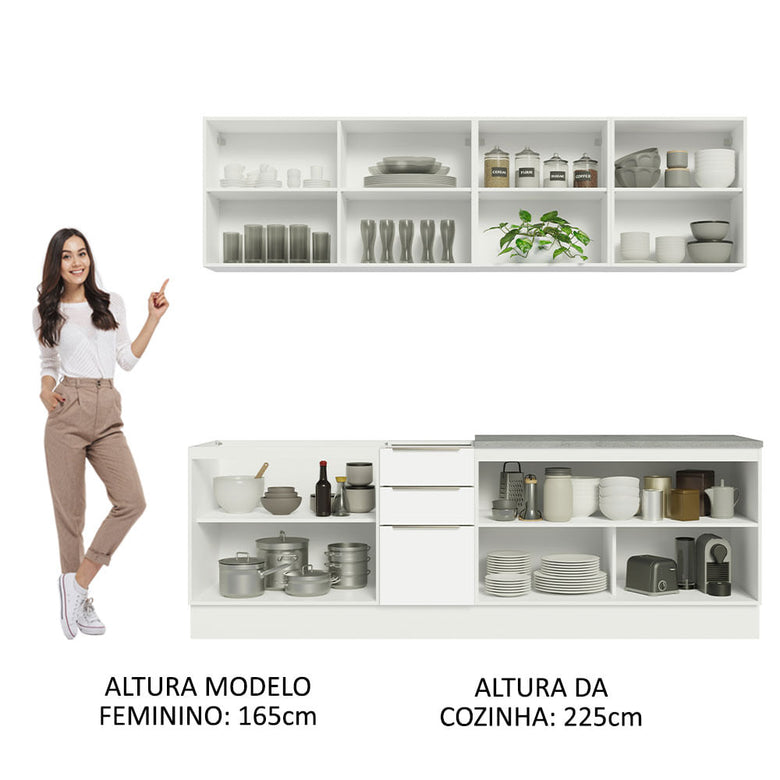 Armário de Cozinha Completa 240cm Branco Veludo Lux Madesa 05