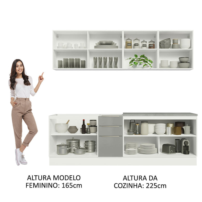 Armário de Cozinha Completa 240cm Branco/Cinza Lux Madesa 05