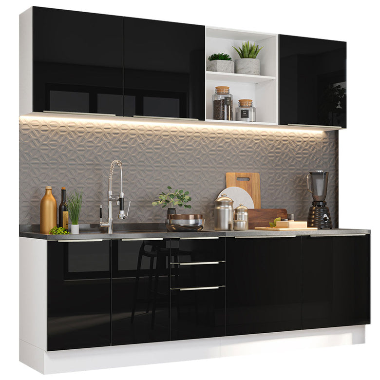 Armário de Cozinha Completa 240cm Branco/Preto Lux Madesa 05