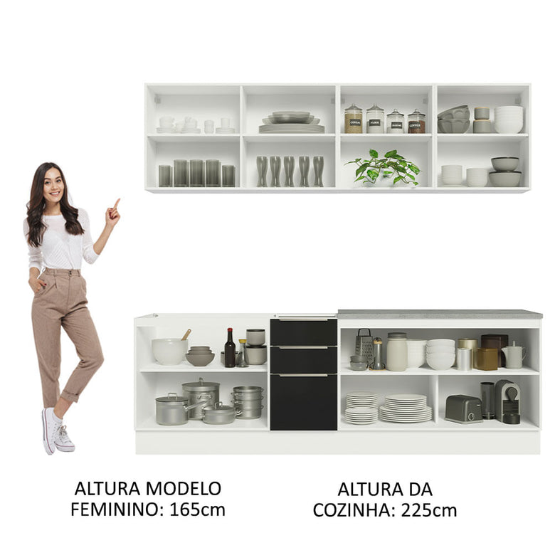 Armário de Cozinha Completa 240cm Branco/Preto Lux Madesa 05