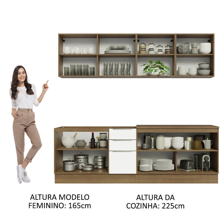 Armário de Cozinha Completa 240cm Rustic/Branco Veludo Lux Madesa 05