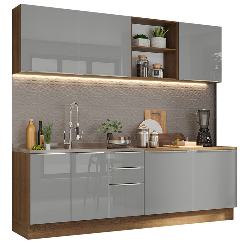 Armário de Cozinha Completa 240cm Rustic/Cinza Lux Madesa 05