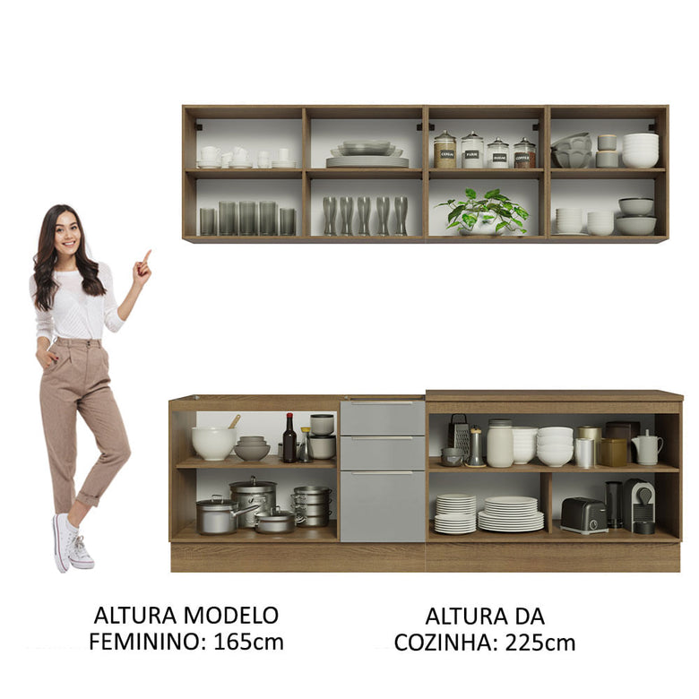 Armário de Cozinha Completa 240cm Rustic/Cinza Lux Madesa 05