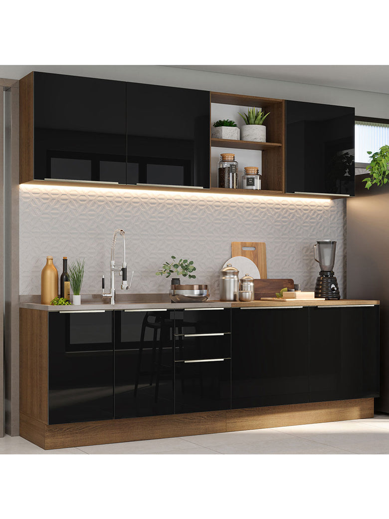 Armário de Cozinha Completa 240cm Rustic/Preto Lux Madesa 05