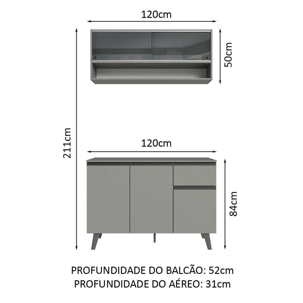 Armário de Cozinha Compacta 120cm Cinza Nice Madesa 01
