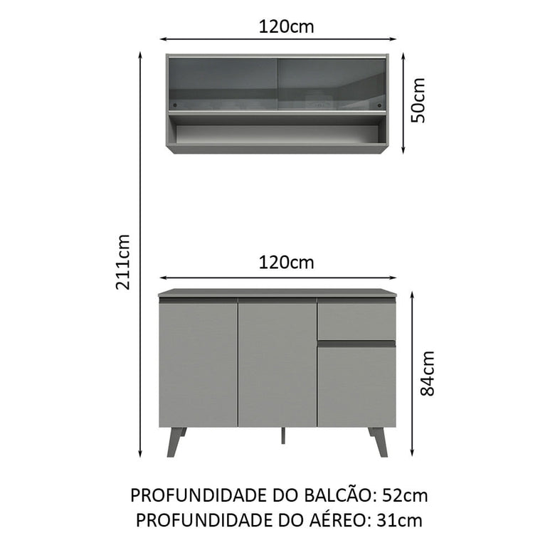 Armário de Cozinha Compacta 120cm Cinza Nice Madesa 01