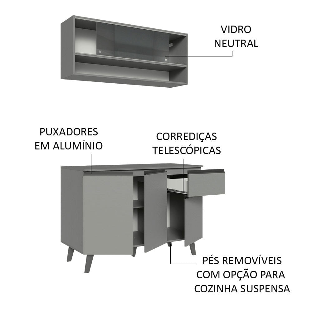 Armário de Cozinha Compacta 120cm Cinza Nice Madesa 01