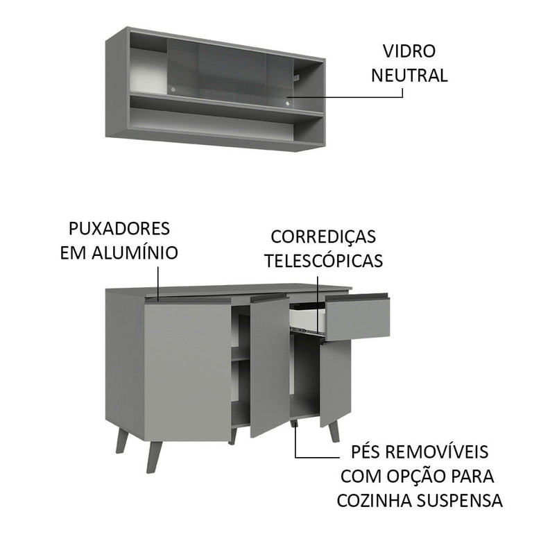 Armário de Cozinha Compacta 120cm Cinza Nice Madesa 01