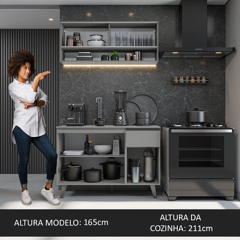Armário de Cozinha Compacta 120cm Cinza Nice Madesa 01