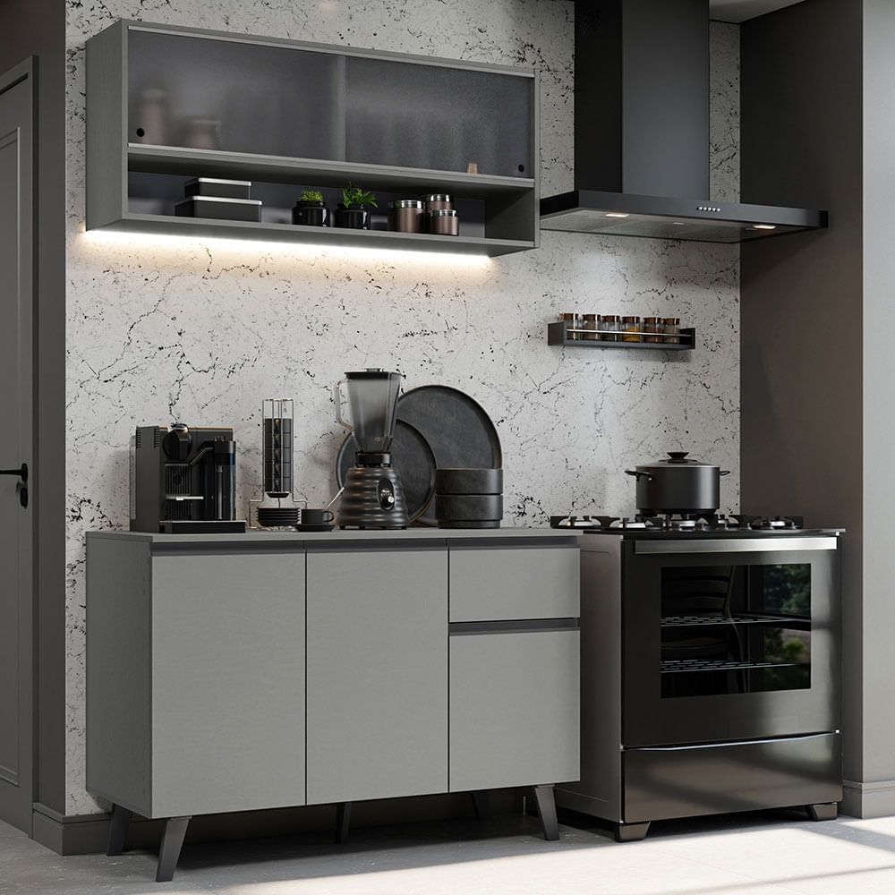 Armário de Cozinha Compacta 120cm Cinza Nice Madesa 02 - Cinza