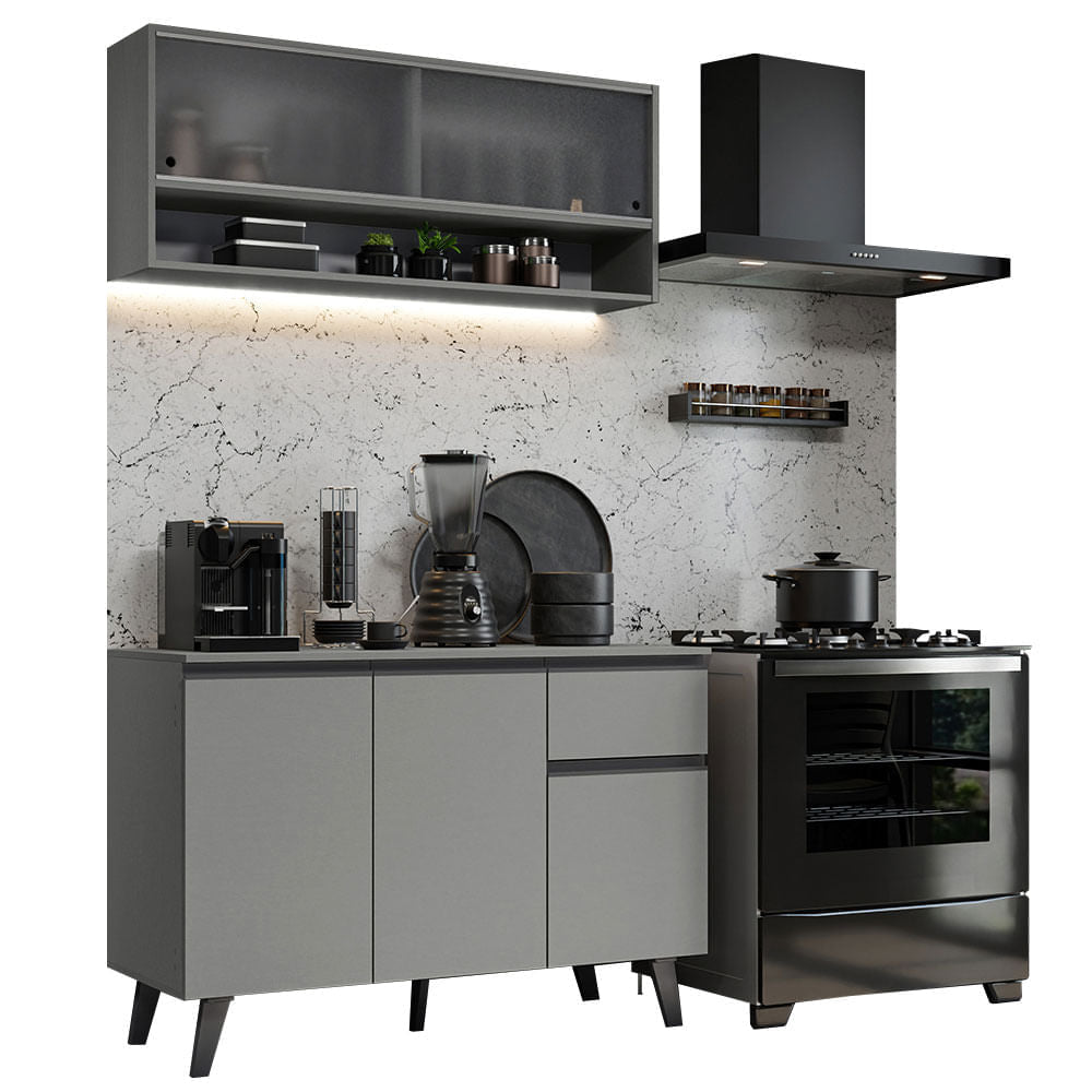 Armário de Cozinha Compacta 120cm Cinza Nice Madesa 02 - Cinza