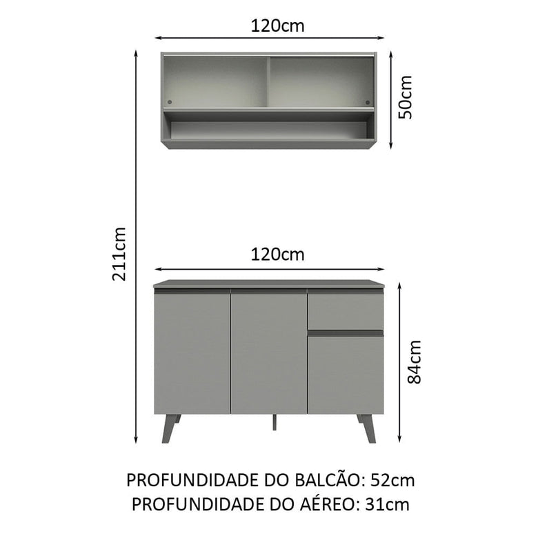 Armário de Cozinha Compacta 120cm Cinza Nice Madesa 02