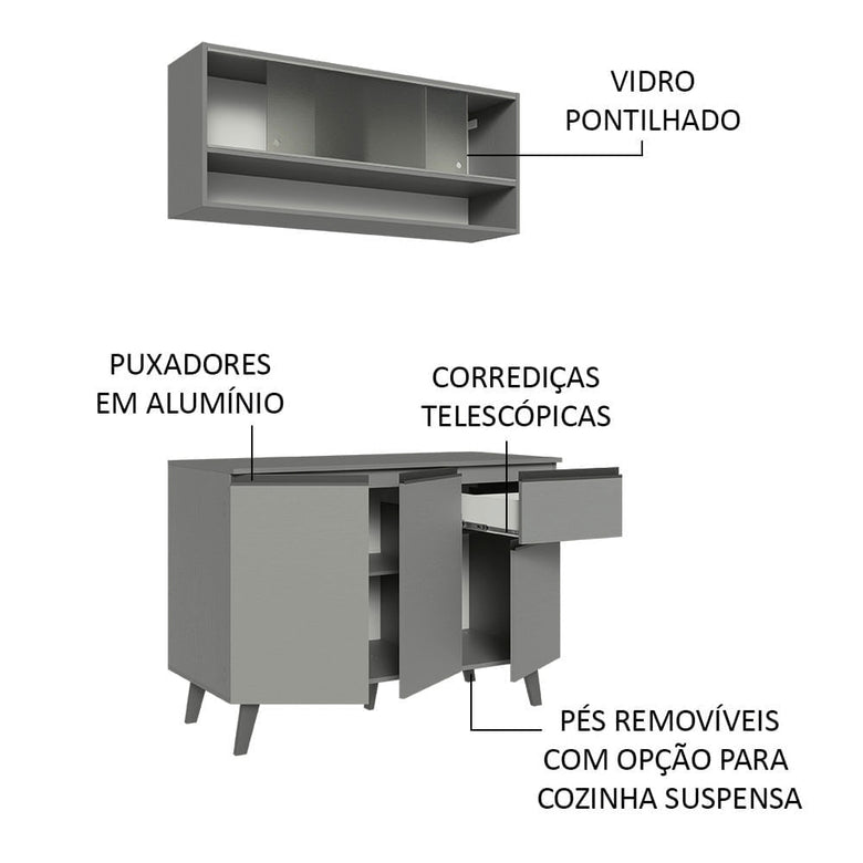 Armário de Cozinha Compacta 120cm Cinza Nice Madesa 02