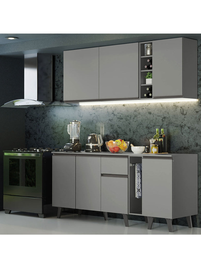 Armário de Cozinha Completa 180cm Cinza Nice Madesa 01