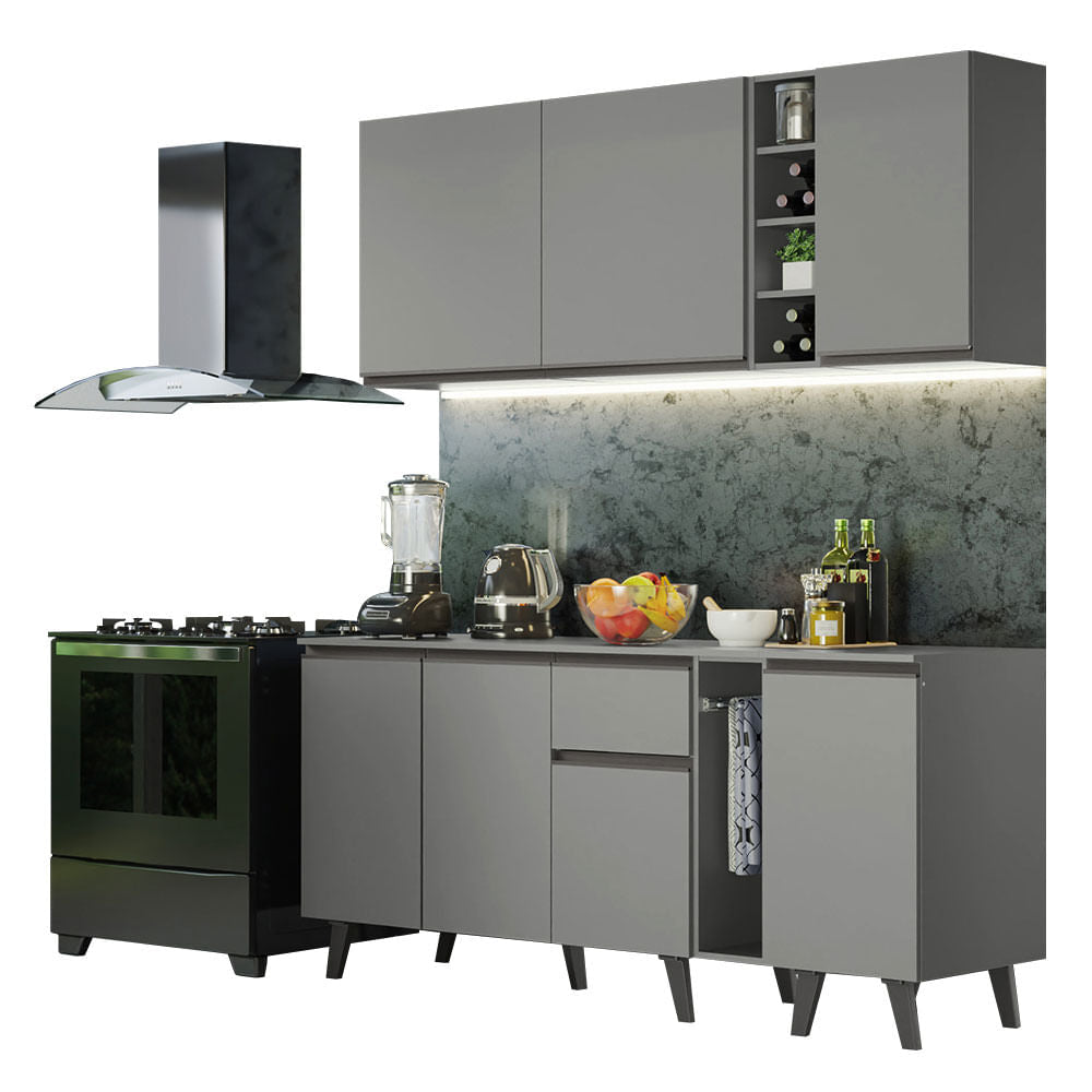 Armário de Cozinha Completa 180cm Cinza Nice Madesa 01 - Cinza