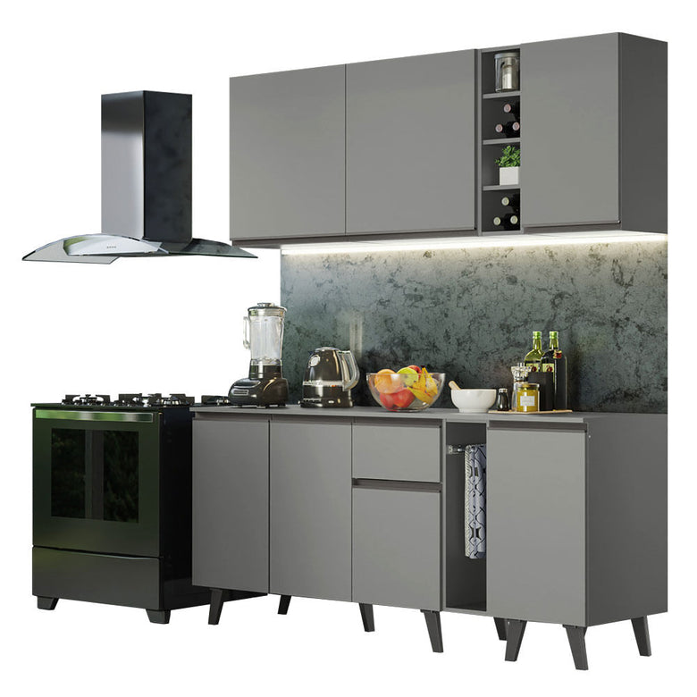 Armário de Cozinha Completa 180cm Cinza Nice Madesa 01