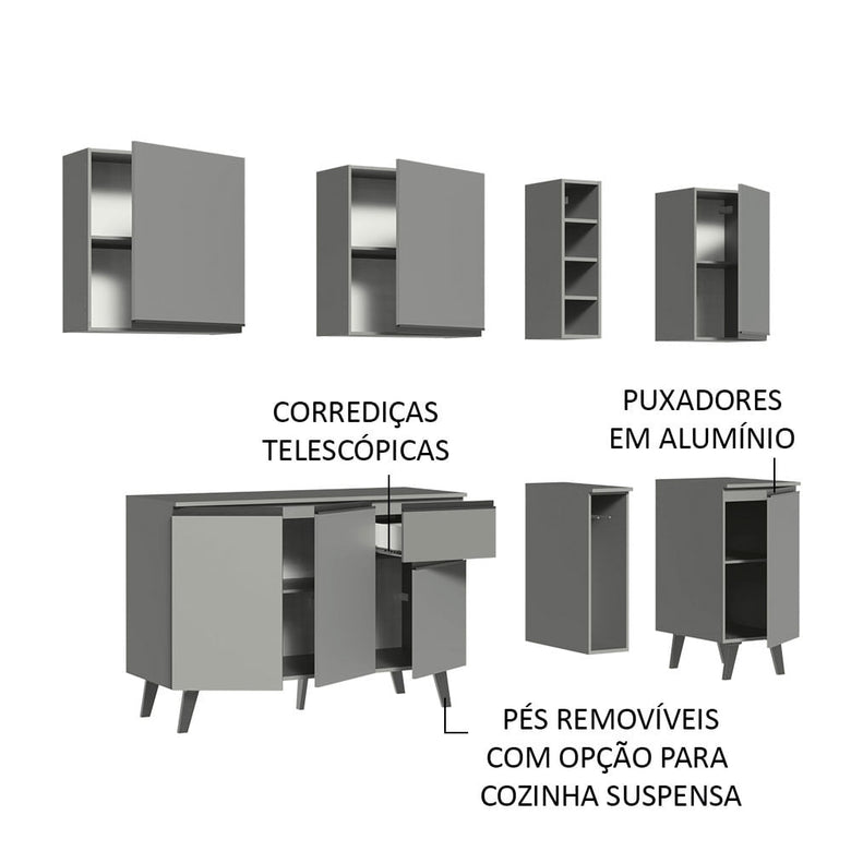 Armário de Cozinha Completa 180cm Cinza Nice Madesa 01