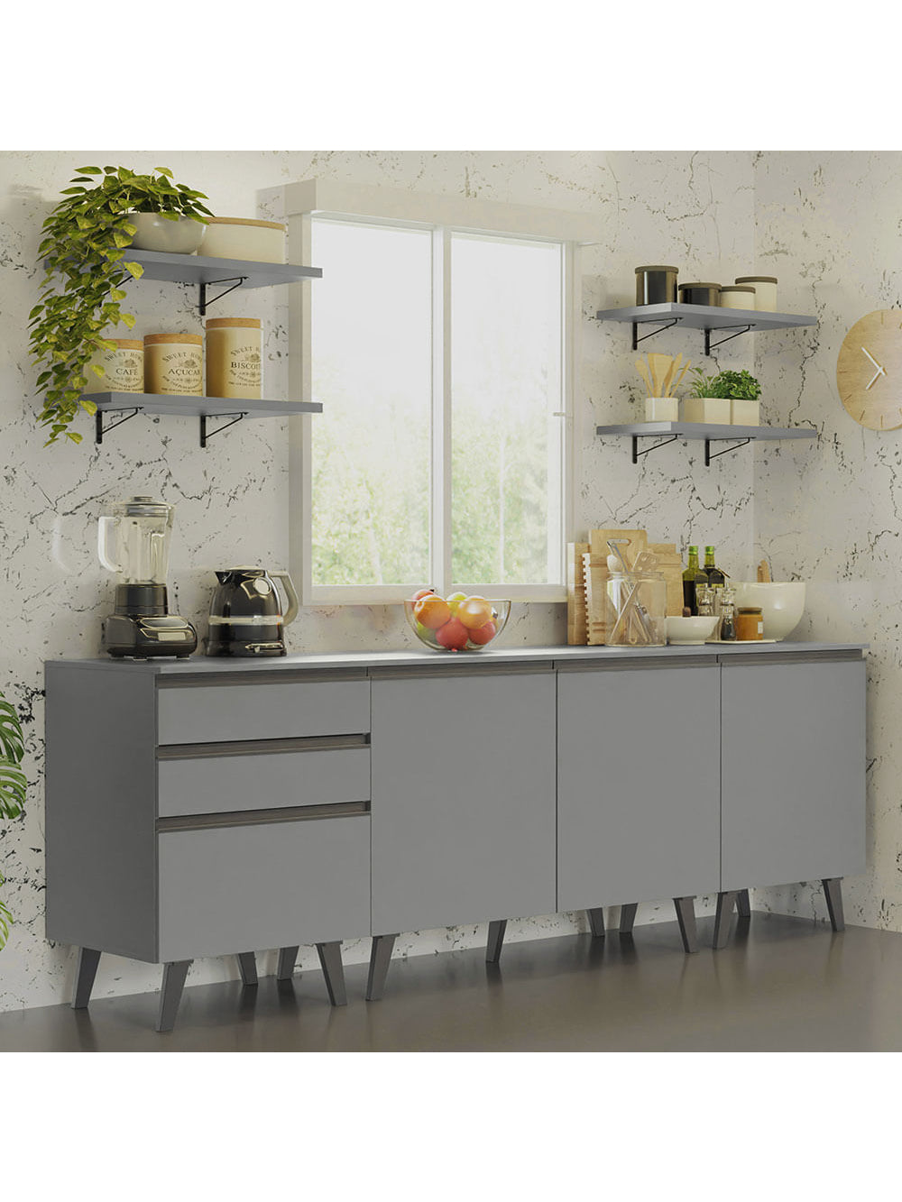 Armário de Cozinha Compacta 240cm Cinza Nice Madesa 01 - Cinza