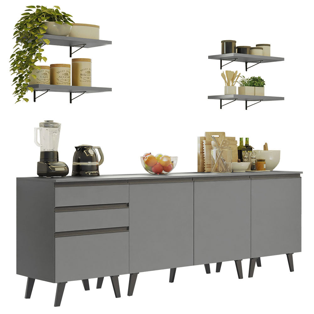 Armário de Cozinha Compacta 240cm Cinza Nice Madesa 01 - Cinza