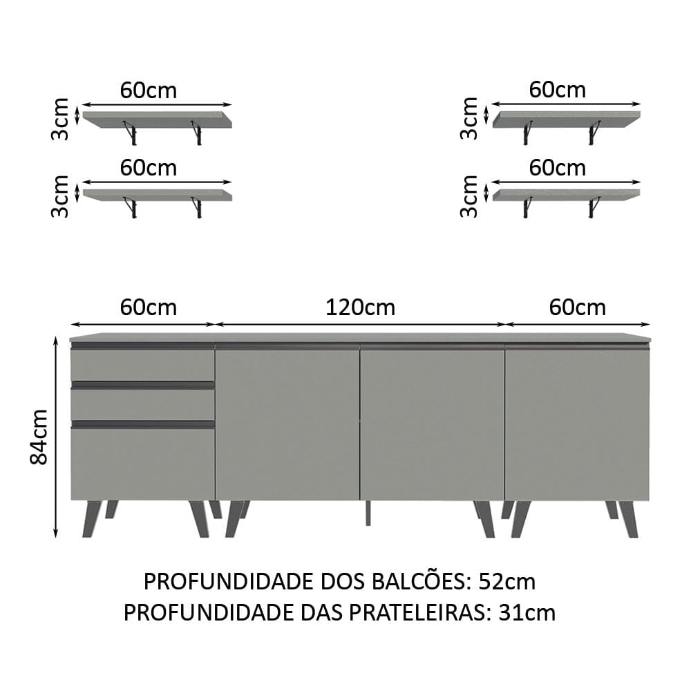 Armário de Cozinha Compacta 240cm Cinza Nice Madesa 01