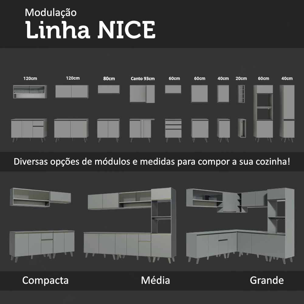 Armário de Cozinha Completa 260cm Cinza Nice Madesa 01