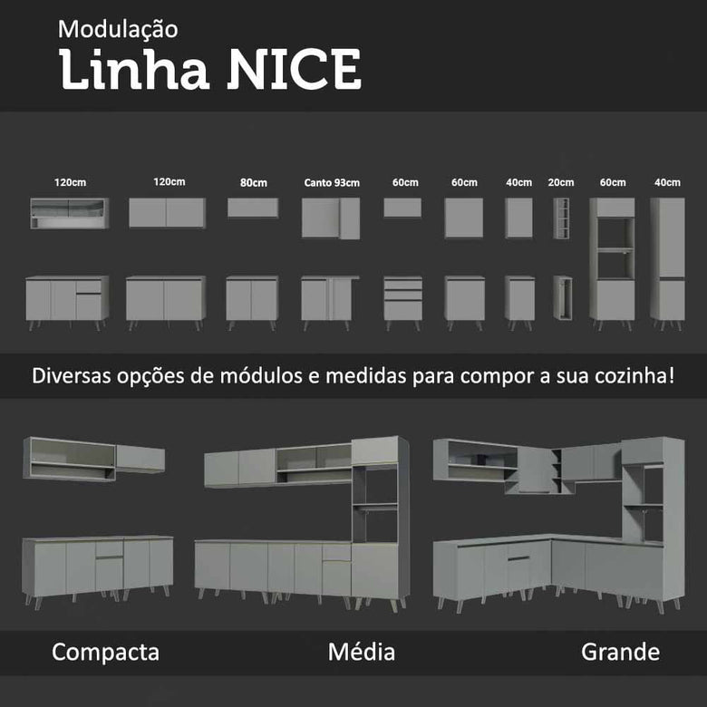 Armário de Cozinha Completa 260cm Cinza Nice Madesa 01