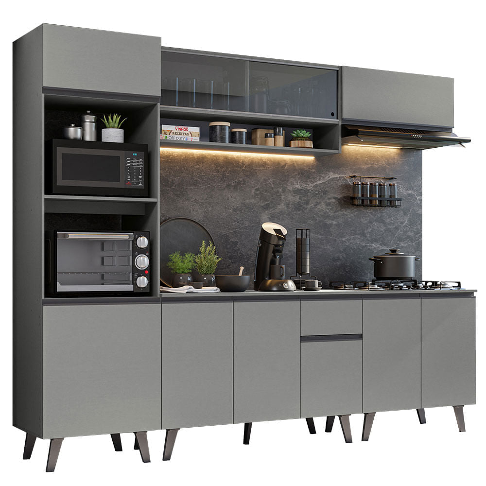 Armário de Cozinha Completa 260cm Cinza Nice Madesa 01 - Cinza