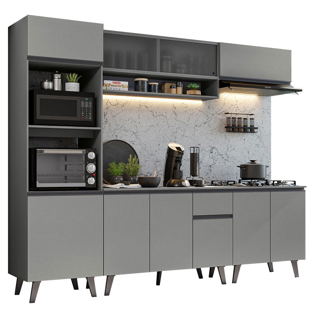 Armário de Cozinha Completa 260cm Cinza Nice Madesa 02 - Cinza