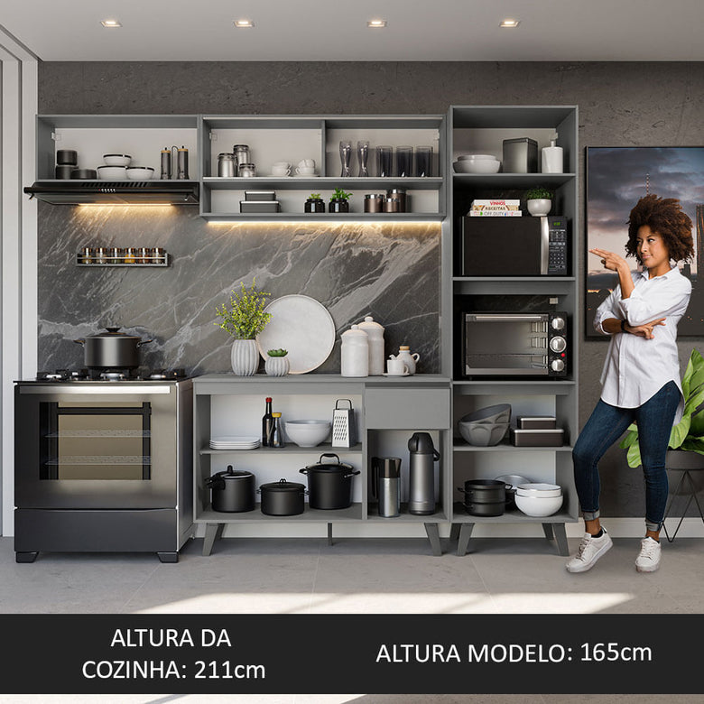 Armário de Cozinha Completa 260cm Cinza Nice Madesa 04