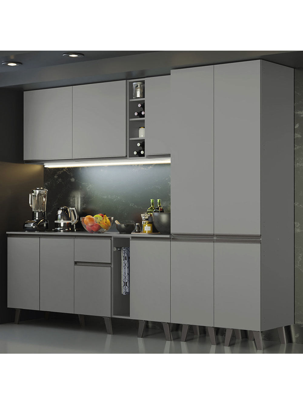 Armário de Cozinha Completa 260cm Cinza Nice Madesa 05 - Cinza