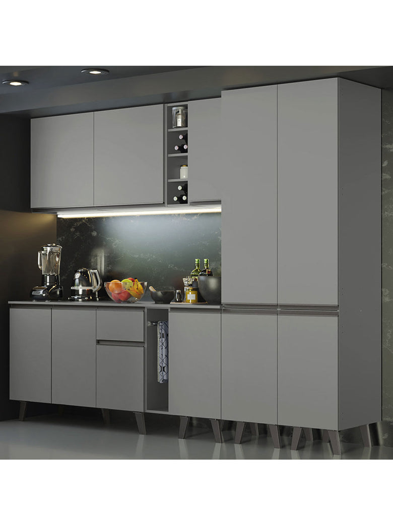 Armário de Cozinha Completa 260cm Cinza Nice Madesa 05