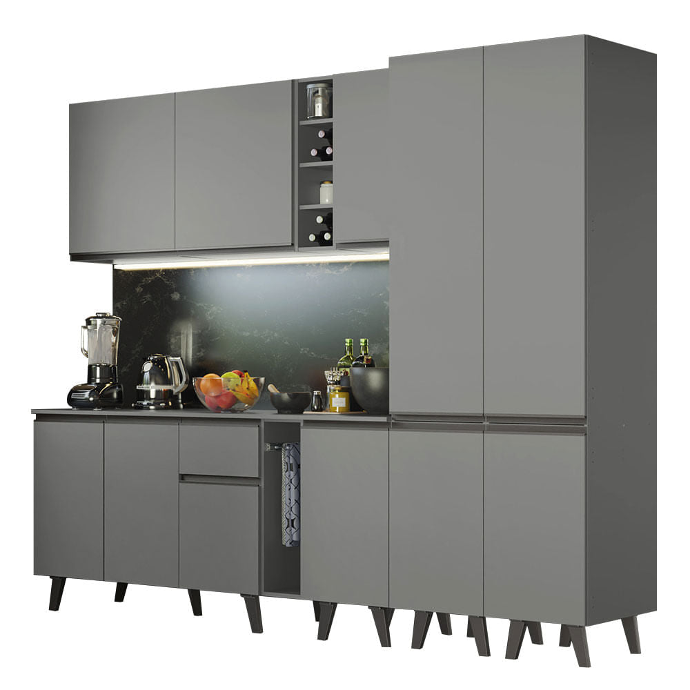 Armário de Cozinha Completa 260cm Cinza Nice Madesa 05 - Cinza