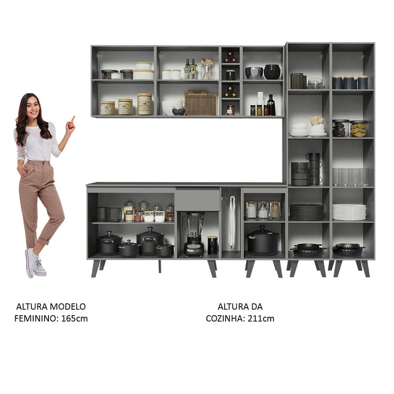 Armário de Cozinha Completa 260cm Cinza Nice Madesa 05