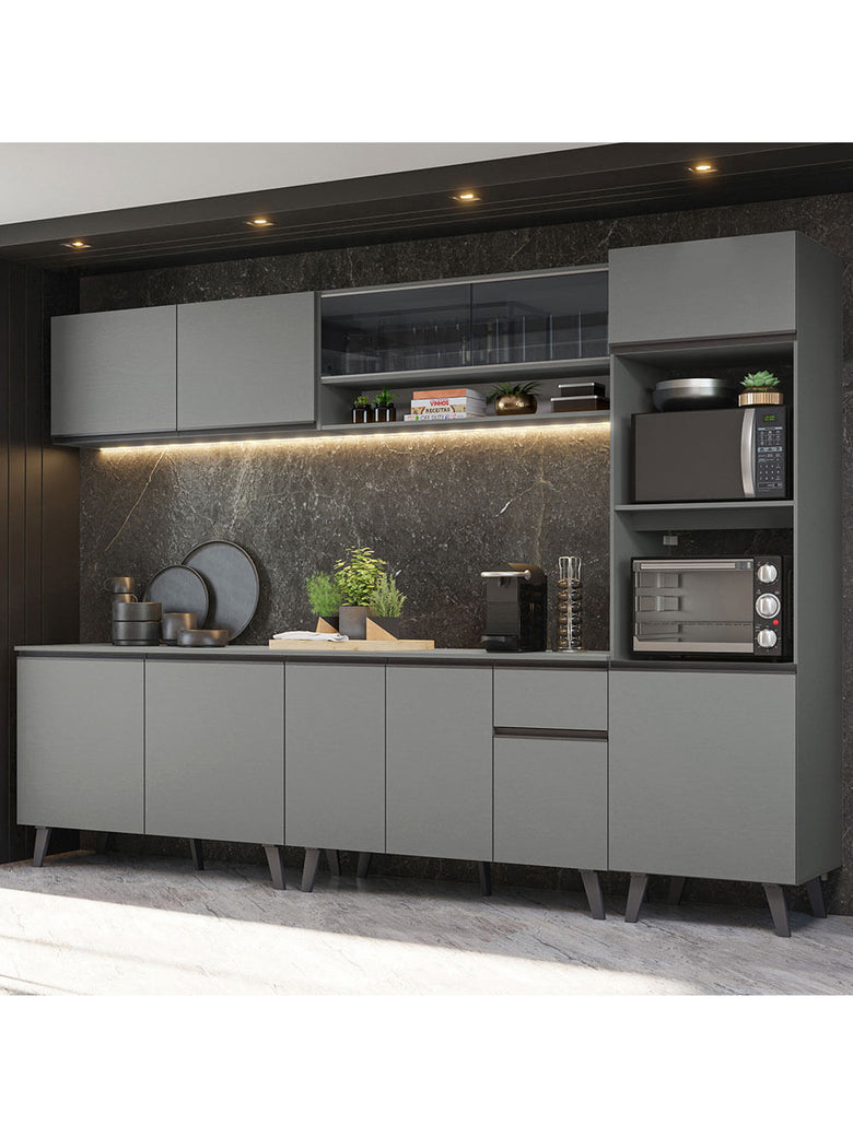 Armário de Cozinha Completa 300cm Cinza Nice Madesa 01