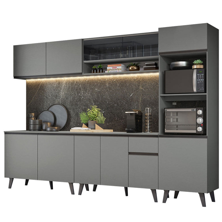 Armário de Cozinha Completa 300cm Cinza Nice Madesa 01
