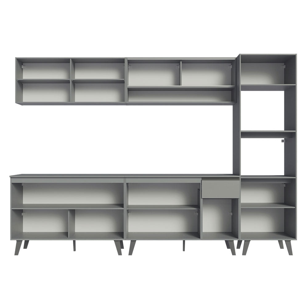 Armário de Cozinha Completa 300cm Cinza Nice Madesa 01