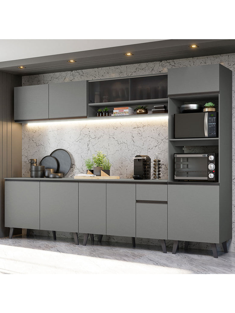 Armário de Cozinha Completa 300cm Cinza Nice Madesa 02