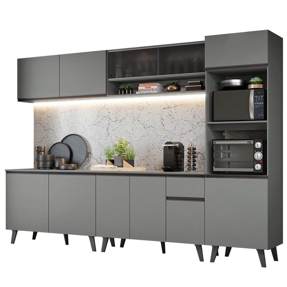 Armário de Cozinha Completa 300cm Cinza Nice Madesa 02 - Cinza