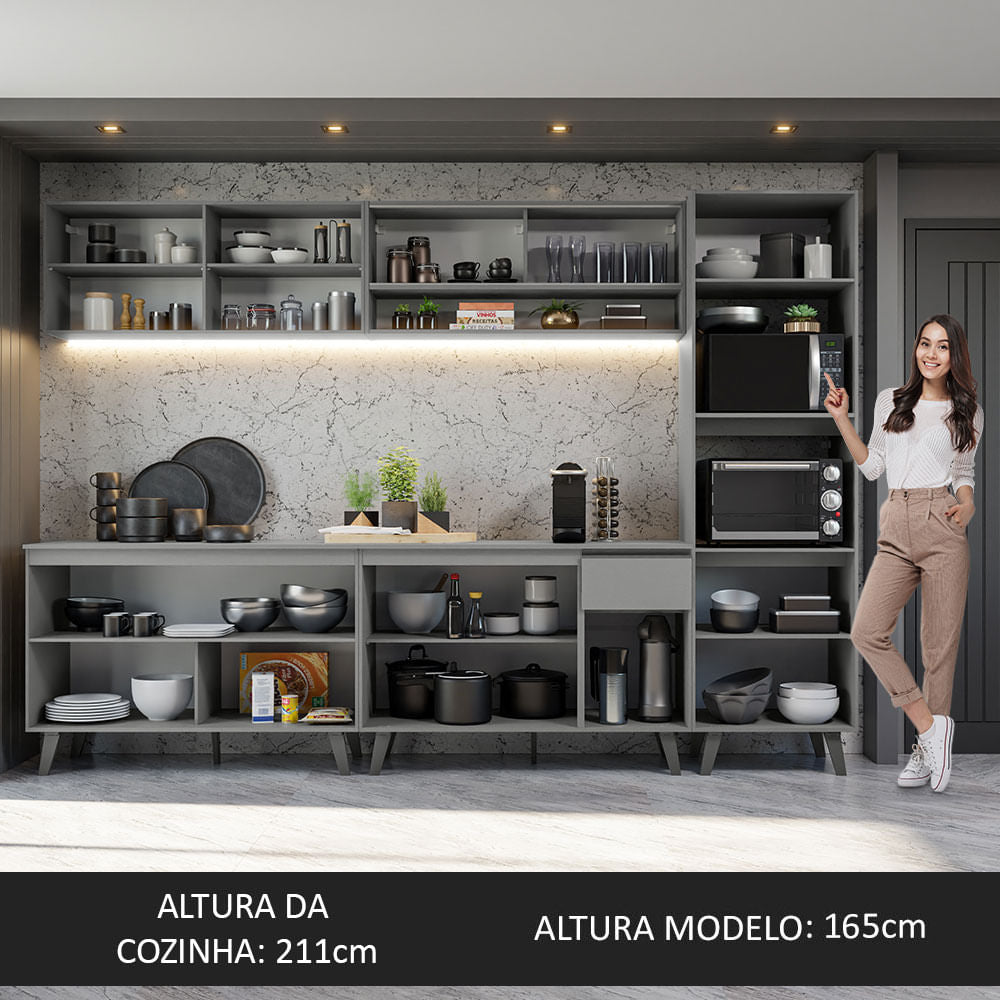 Armário de Cozinha Completa 300cm Cinza Nice Madesa 02
