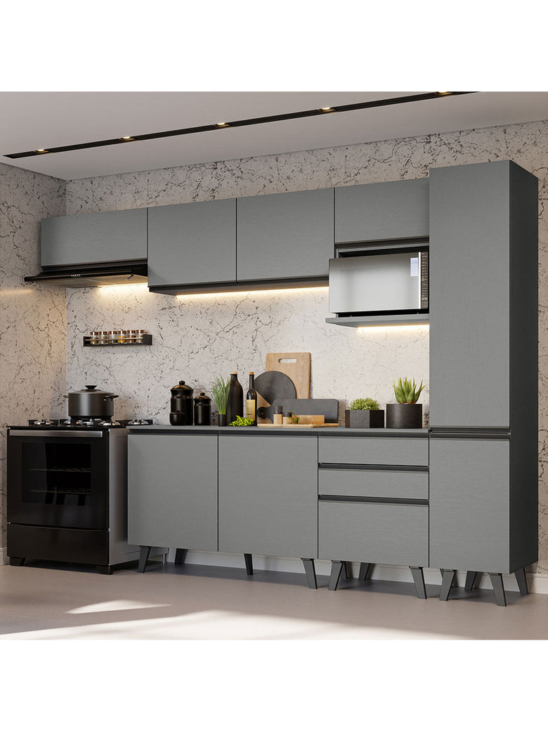 Armário de Cozinha Completa 300cm Cinza Nice Madesa 05