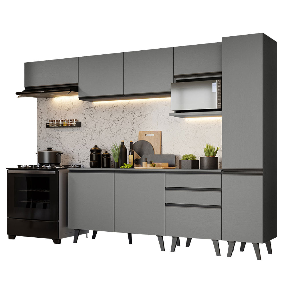 Armário de Cozinha Completa 300cm Cinza Nice Madesa 05 - Cinza