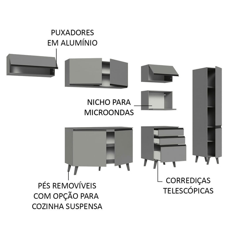 Armário de Cozinha Completa 300cm Cinza Nice Madesa 05