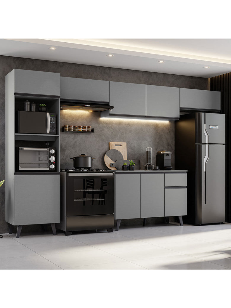 Armário de Cozinha Completa 340cm Cinza Nice Madesa 01
