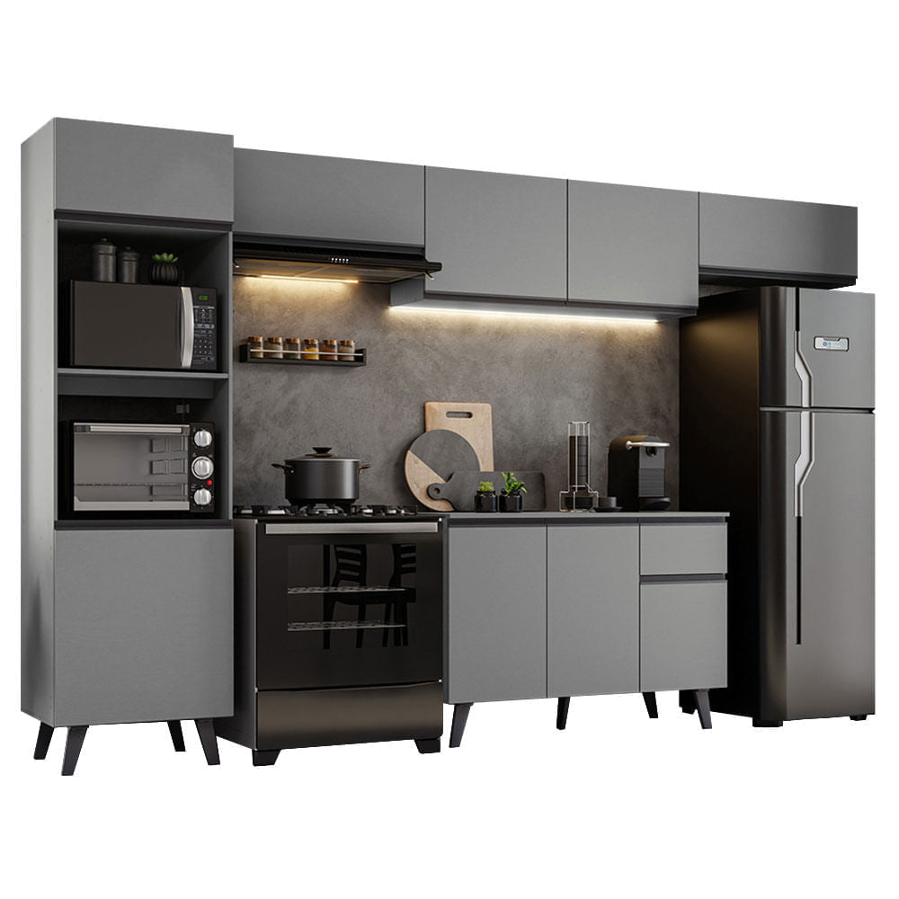 Armário de Cozinha Completa 340cm Cinza Nice Madesa 01 - Cinza